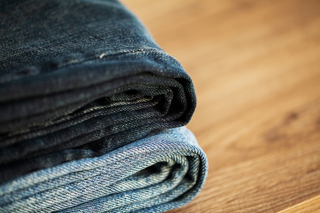 Premium Photo | Denim blue jeans stack