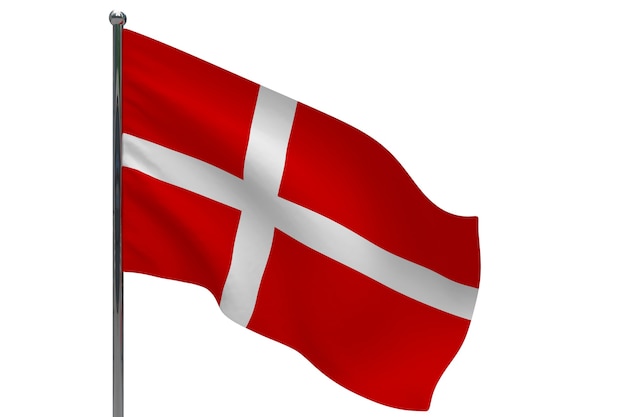 ポールのデンマークの旗 金属製の旗竿 白のデンマークの3dイラストの国旗 プレミアム写真