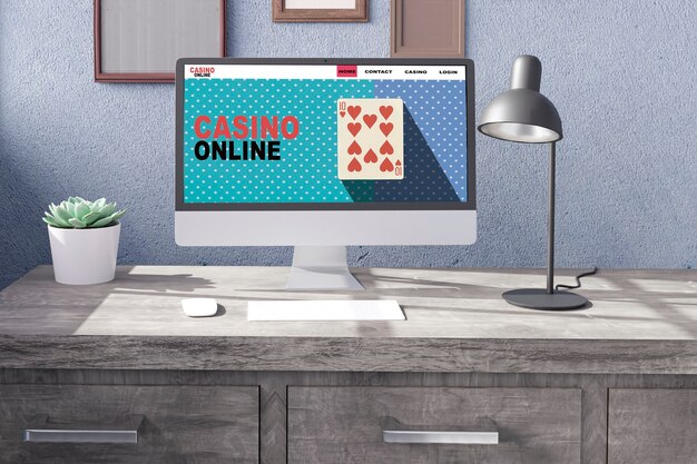 カジノのオンライン壁紙が付いているデスクトップコンピュータ プレミアム写真