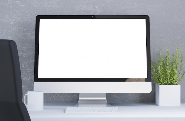 Premium Photo | Desktop with white screen computer