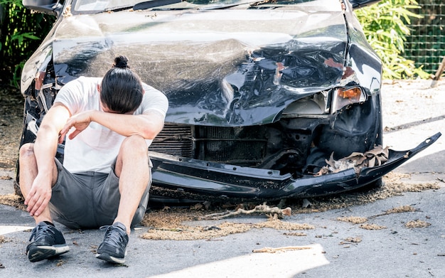 Premium Photo | Desperate Man Crying At Old Damaged Car After A Crash ...