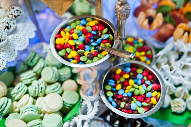 Dessert Table Of Delicious Sweets On Wedding Reception Premium