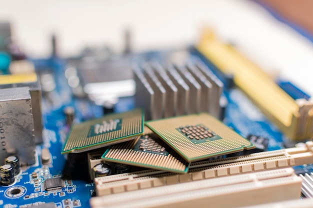 Premium Photo | Detail of a motherboard socket three processors on a ...