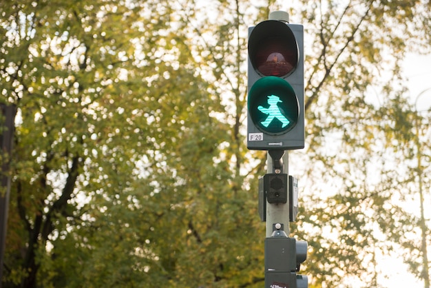 ドイツ ベルリンの象徴的なベルリン緑男を示す歩行者用信号機の詳細 プレミアム写真