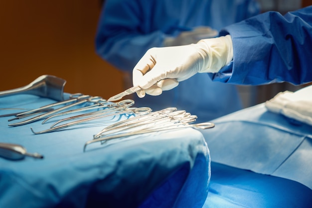 Premium Photo | Detail shot of steralized surgery instruments with a ...