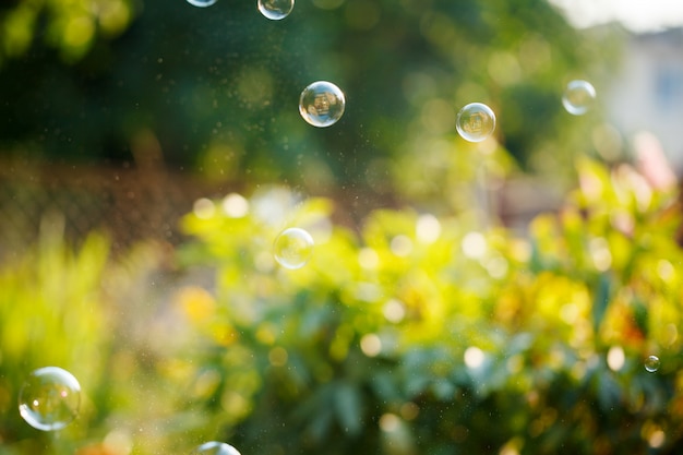 The different bubbles from the bubble blower in sunlight. bubbles ...