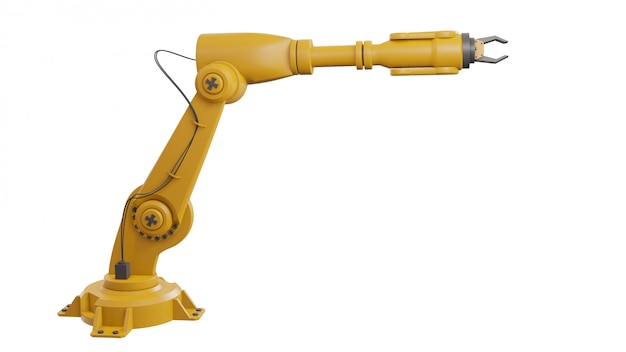 Different industrial robots isolated on white background 3d rendering white robotic arm with blank space on white background Premium Photo