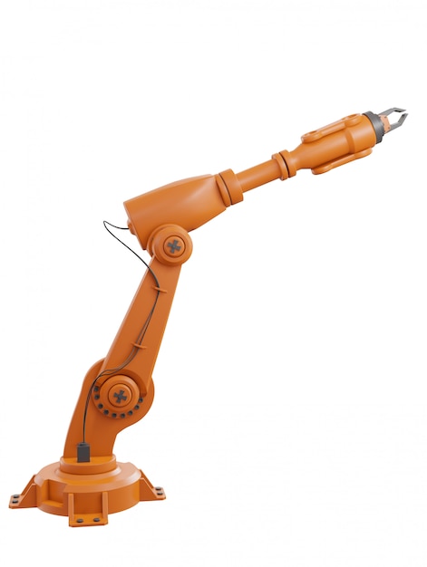 Different industrial robots isolated on white background 3d rendering white robotic arm with blank space on white background Premium Photo