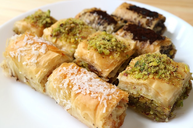 Premium Photo | Different types of mouthwatering baklava pastries ...