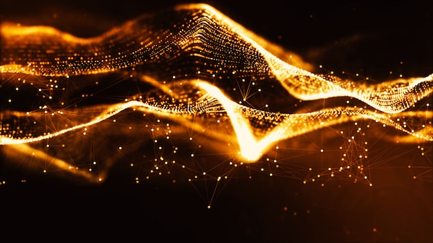 Premium Photo | Digital gold color particles wave and bokeh abstract ...