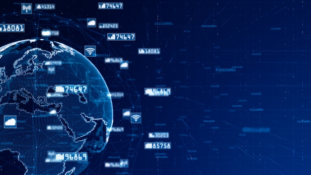 Digital network data and communication network . world original source from nasa Premium Photo
