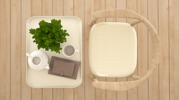 Dining area in coffee shop or restaurant top view - 3d rendering Premium Photo