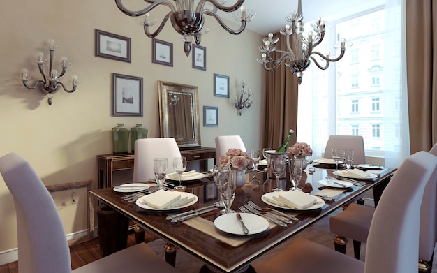Premium Photo Dining Room Art Deco Style, Art Deco Style Dining Room Chairs