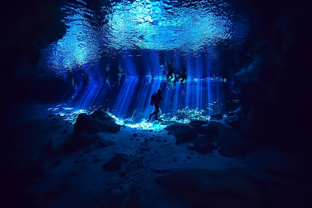 Premium Photo Diving In The Cenotes Mexico Dangerous Caves Diving On The Yucatan Dark