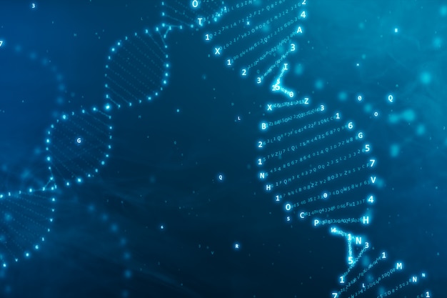 Premium Photo | Dna rotation from hexadecimal code 3d illustration