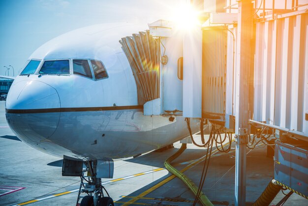 Free Photo | Docked airplane jet bridge