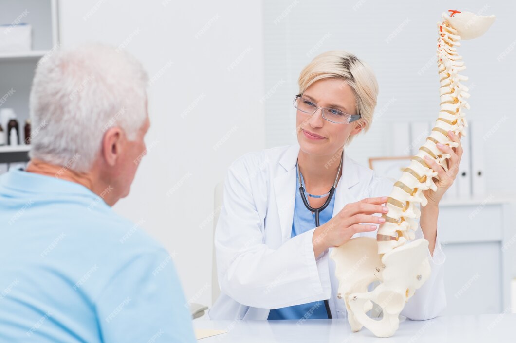 Premium Photo | Doctor explaning anatomical spine to male patient