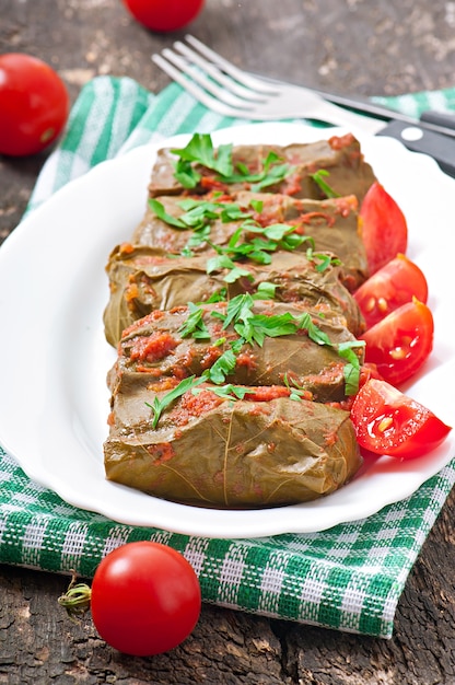 Free Photo | Dolma, stuffed grape leaves, turkish and greek cuisine