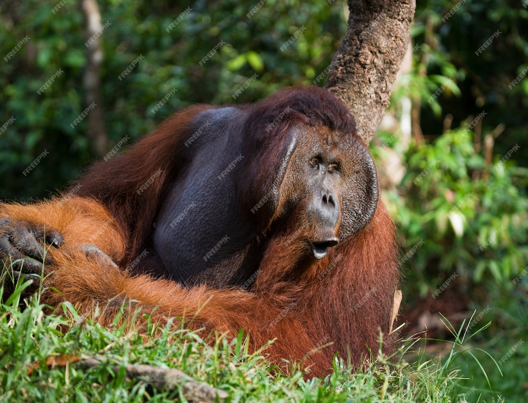 Premium Photo | Dominant male orangutan is yawning. indonesia. the ...