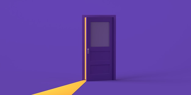 Premium Photo | Door opening with light on purple background. copy ...