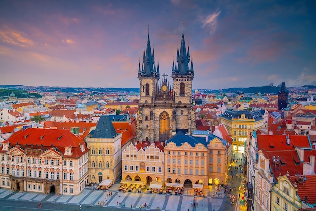 Premium Photo | Downtown prague city skyline, old town cityscape in ...