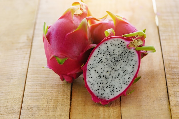 Premium Photo | Dragon fruit slice on wooden fresh pitaya summer ...