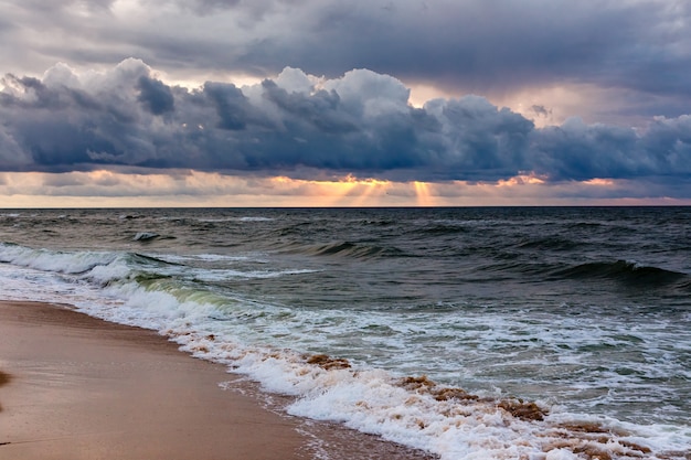 Premium Photo | Dramatic sky on a morning seascape. storm on a sandy ...