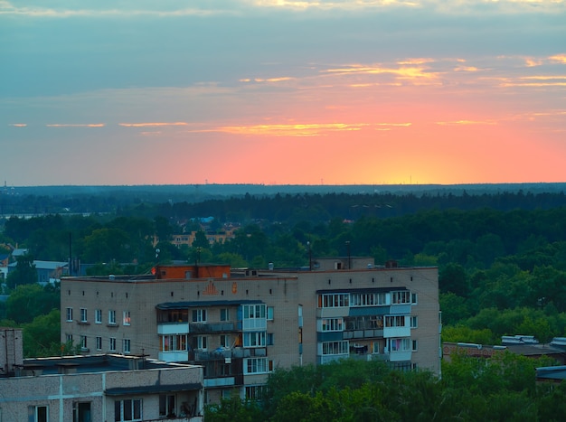 Premium Photo | Dramatic sunset at korolev city architecture