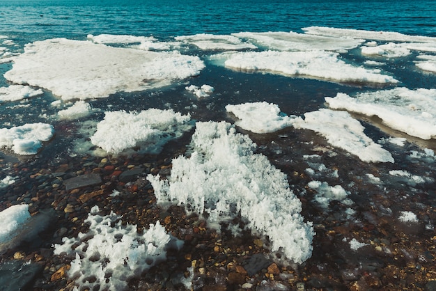 Premium Photo | Drift melting ice on seashore of japan sea. nature, ice ...