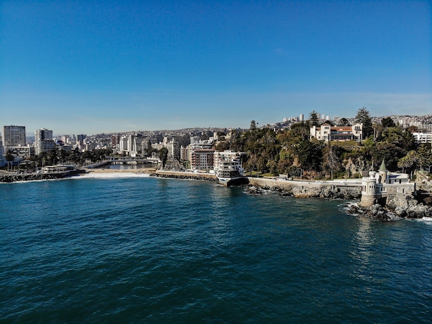Premium Photo | Drone shot of vina del mar coast line with a small ...