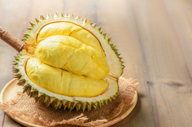 Premium Photo Durian Or Durio Zibthinus Murray On Wood Plate King Of Fruits Of Thailand In 2478