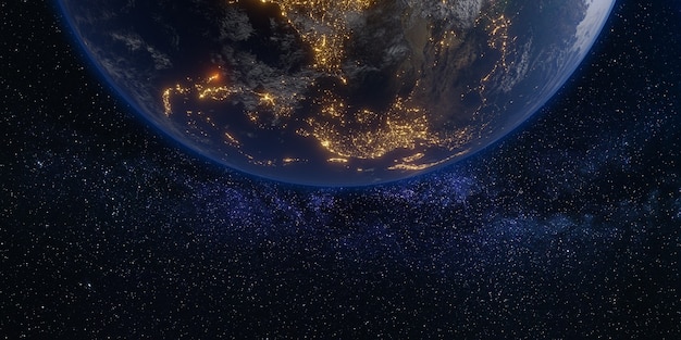 地球と宇宙銀河天の川の背景3dイラスト プレミアム写真