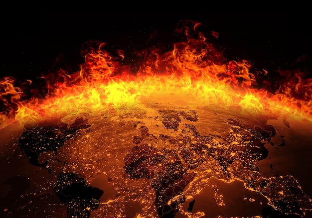 火で燃えている地球 プレミアム写真