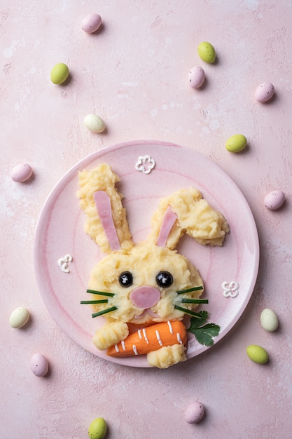Premium Photo | Easter bunny kids meal form mashed potatoes