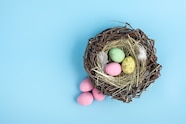 Premium Photo Easter Egg Is A Basket Isolated On Blue