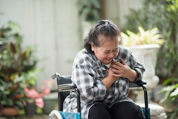 Elderly woman have heart disease sitting on wheelchair Free Photo