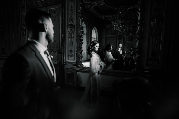 Premium Photo Elegant Gorgeous Bride And Stylish Groom In Amazing Old Rich Room Unusual 3168