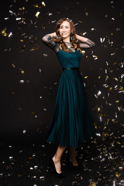 Premium Photo Elegant Woman In Long Black Dress Posing