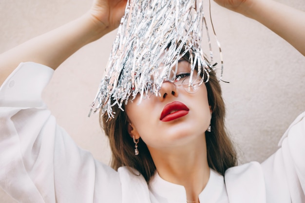 white blouse with red lips