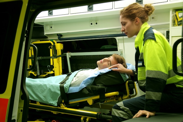 Emergency equipment in ambulance interior Premium Photo