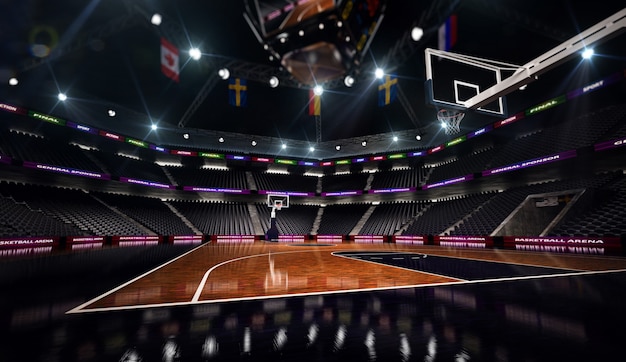 Premium Photo | Empty basketball court 3d render