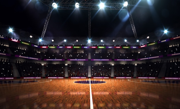 Premium Photo | Empty basketball court 3d render