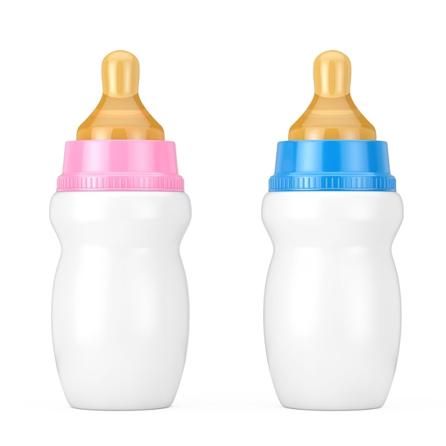 Premium Photo | Empty blank pink and blue baby milk bottles with ...