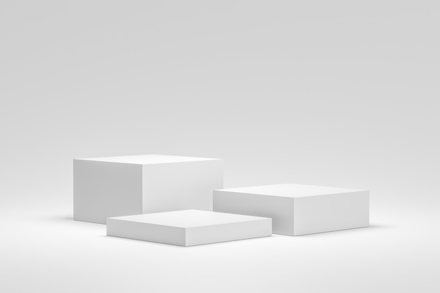 Empty podium or pedestal display on white background with box stand concept. Premium Photo