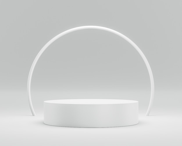 Empty podium or pedestal display on white background with circle ring and success concept. Premium P