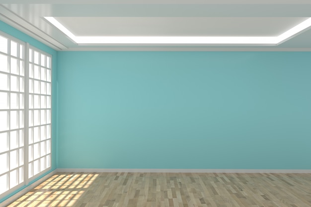 Premium Photo | Empty room in blue wall in 3d rendering