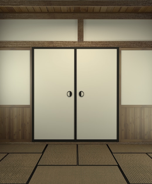 Premium Photo | Empty room japanese style with door japan style.