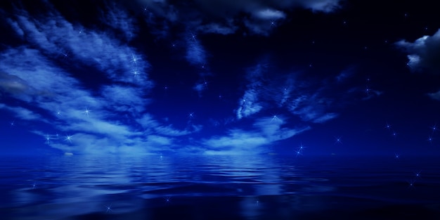 空のシーンの背景水に月の暗い空の反射 プレミアム写真