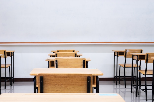 Empty School Classroom With Desks Chair Wood Green Board