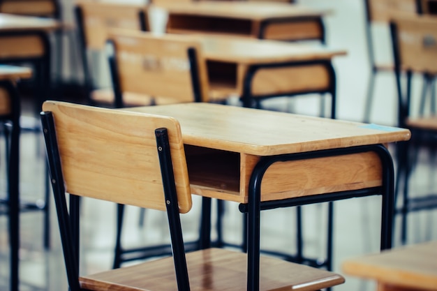 Premium Photo Empty School Classroom With Desks Chair Wood 9258